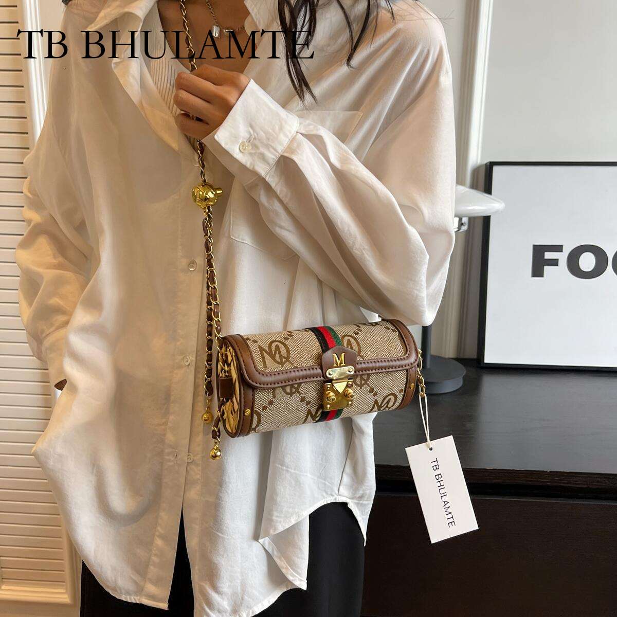 TB BHULAMTE Luxury Brand Designer Bag High-End Stylish Small Bag 2023 New Fashion Versatile Chain Crossbody Bag Niche Texture Shoulder Cylinder Bag