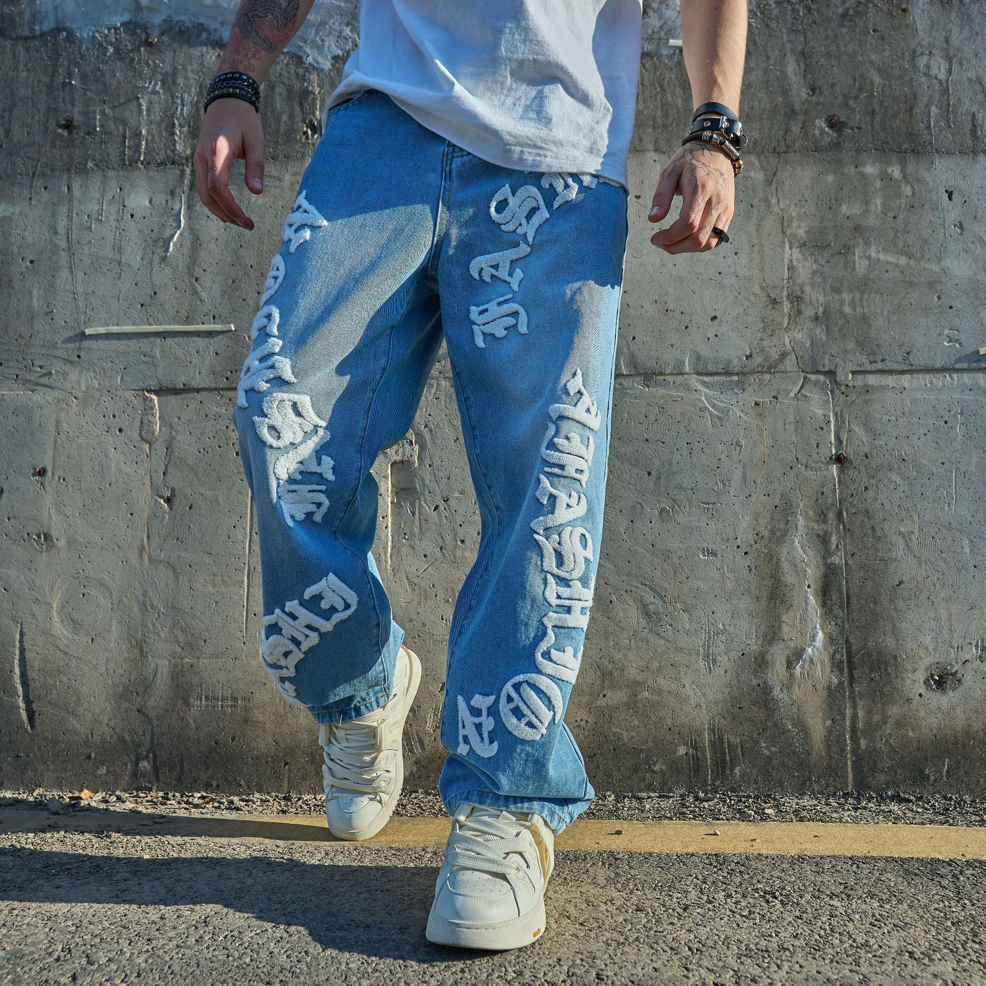 Luxury Brand Designer Clothes Trade Men's Trendy Fashion Simple Loose Straight Casual Jeans