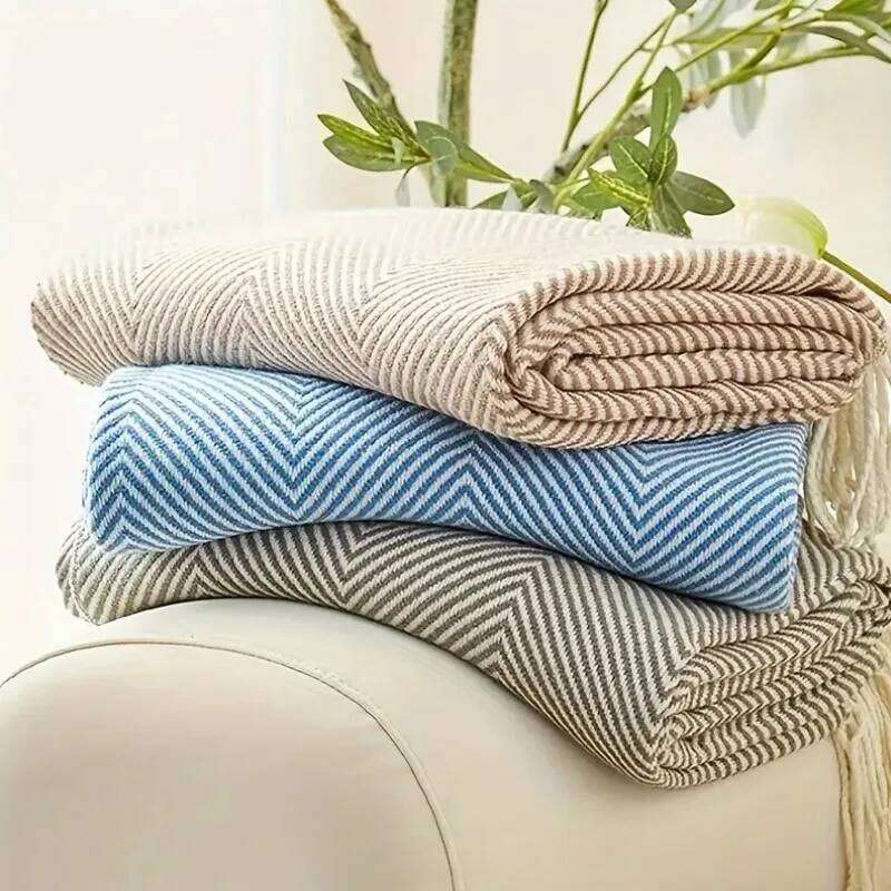 Khaki Gift Knitted Throw Blanket for Couch Soft Home Decor Tassel Plaid Outdoor Indoor Lightweight Breathable Blankets