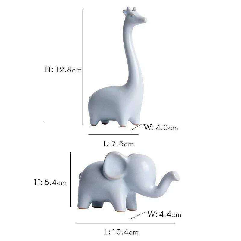 Elephant Mini Ceramic Figurine Desktop Animal Sculpture Modern Minimalist Decorative Ornaments for Home Office Decor