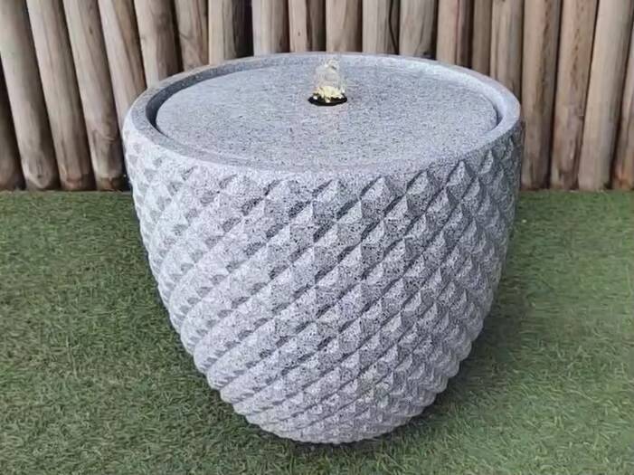 Diamond Design Fountain Marble Gray Solar Water Pump for Outdoor Garden Decoration