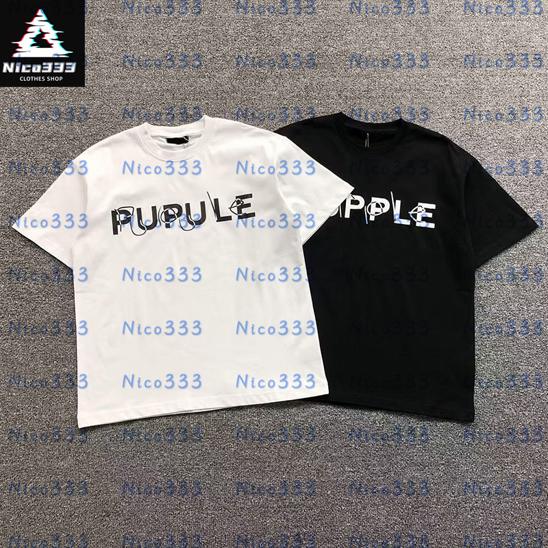 Men purple t-shirt graffiti lines letters cotton round neck loose hundred street men and women casual short-sleeved T-shirt