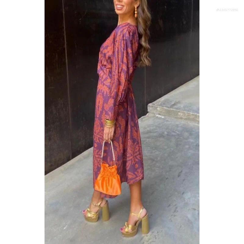 Casual Dresses Women's Floral Print V-Neck Midi Dress - Long Sleeve Shirt Style Everyday Wear With Elegant Fit