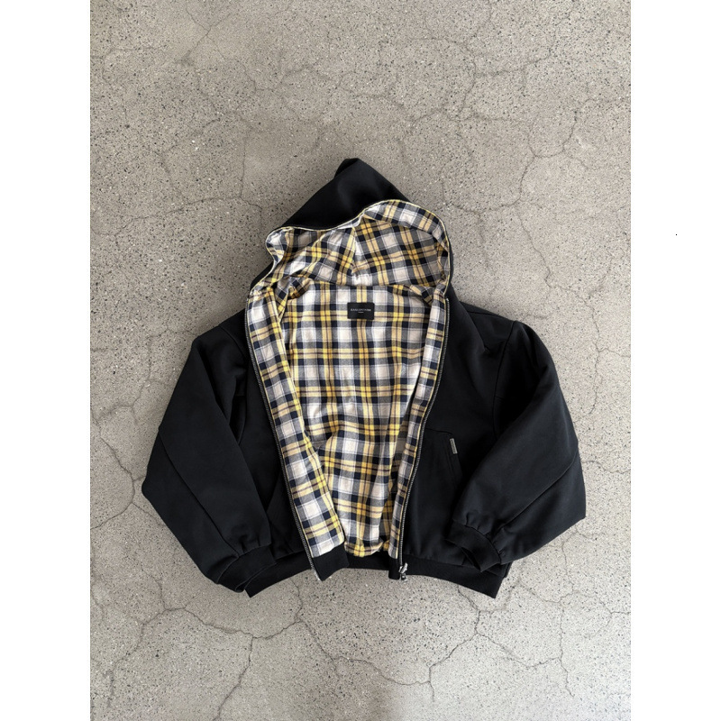 Luxury Brand Designer Clothes American Retro Yellow Plaid Reversible Double Zipper Hoodie For Men And Women, Autumn And Winter Couple Oversized Hooded Jacket Tr