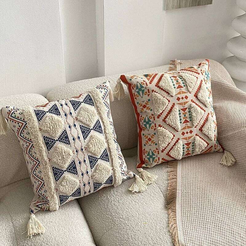 Bohemian Knit Cushion Cover Plaid Pattern Soft Pillow Case 45x45cm Home Decor Living Room Bedroom Sofa Decorative Pad Cozy Bedding Accent Luxury Textu