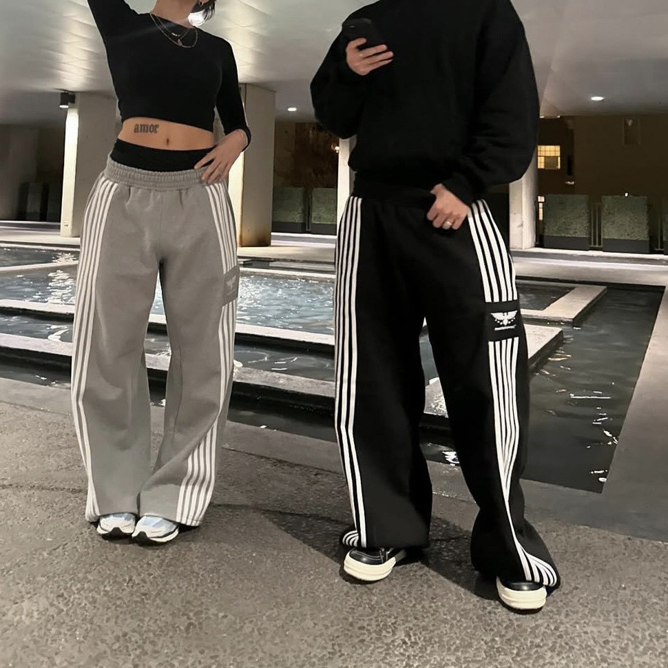 Luxury Brand Designer Clothes European And American New Retro Casual Fashion Straight Loose Sweatpants Wide-Leg Street Striped Long Pants Unisex