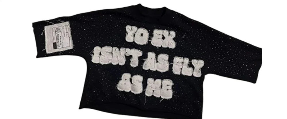 Y2K Rhinestone Three Quarter Sleeves Tops Men Women Harajuku Letter Graphic Patch Oversized T Shirt Goth Punk Short Clothes 241223