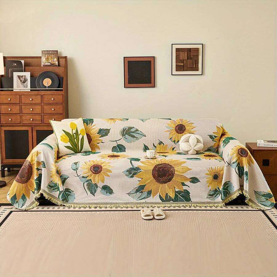 1Pc Sunflower Pattern Towel All-Cover Jacquard Sofa Throw Blanket With Tassels Couch Protector Four Seasons Universal