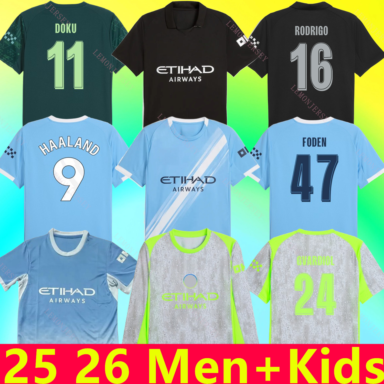 25 26 27 fans player Soccer Jerseys HAALAND FODEN 2025 2026 2027 Home Away Third RODRIGO GVARDIOL DOKU MARMOUSH SEMENYO Man City Football Shirt Men Kids Kit Set Uniform