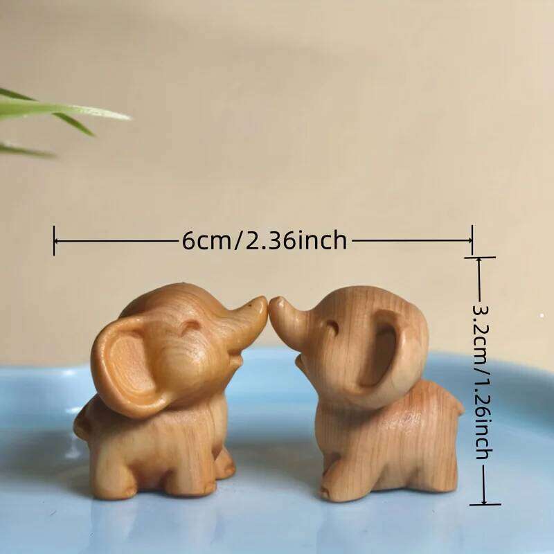 2Pcs Hand Carved Wooden Elephant Figurines Perfect For New Year Holiday Decorations Outdoor Decor Festive Ornaments