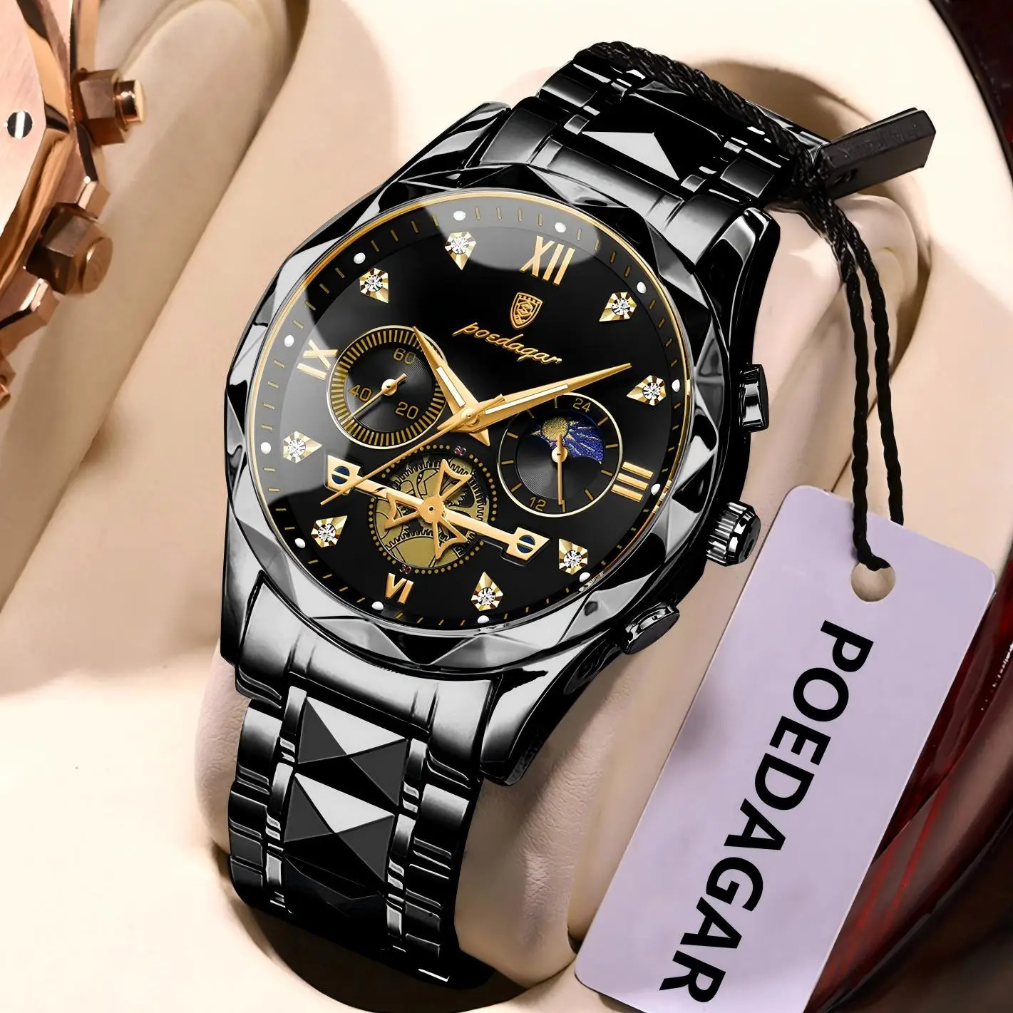 POEDAGAR Top High Quality Man Wristwatch Stainless Steel Chronograph Business Men Watch Waterproof Luminous Quartz Mens Watches 260114