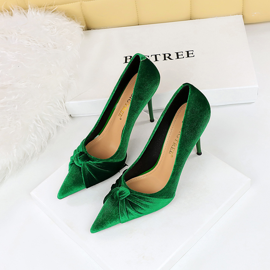 3391-27 Fashion Banquet High Heels Slim Heels High Heels Shallow Mouth Pointed Xi Shi Suede Bow Tie Single Shoes250920