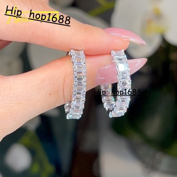 Hot Selling Fashion Jewelry Women 10k Solid Gold Emerald Cut Lab Grown Diamond Hoop Earrings