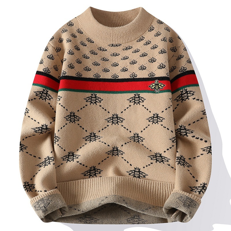 2026Luxury Brand Designer Clothes European Style Autumn Winter New Youth Jacquard Sweater Trendy Men's Comfortable Casual Base Knitwear Non-Pilli