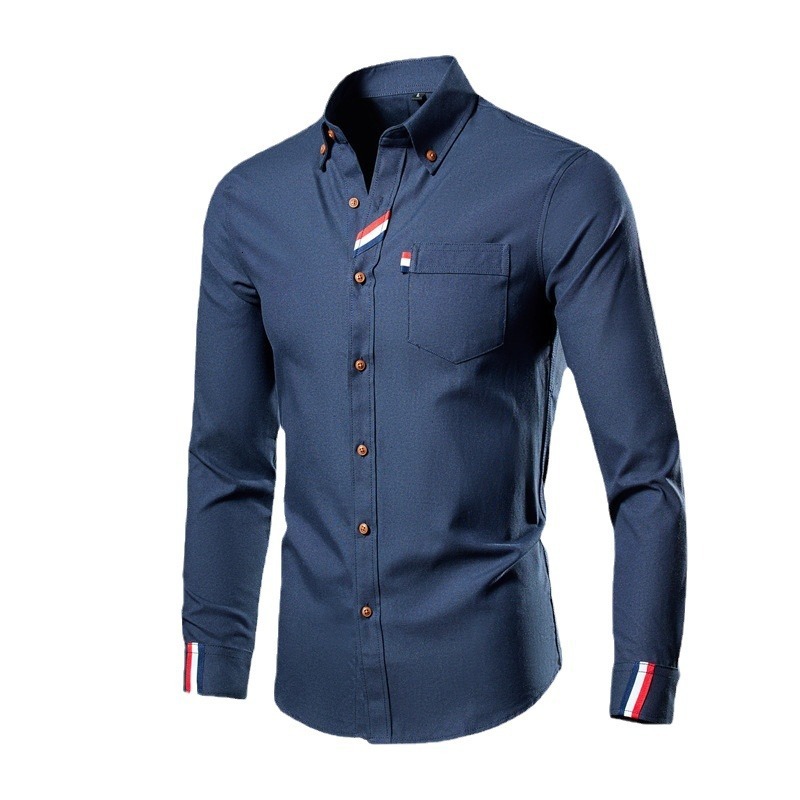 Luxury Brand Designer Clothes Trade Men's Oxford Long Sleeve Shirt Korean Style Slim Fit Youth Trendy Multi-Color Shirt