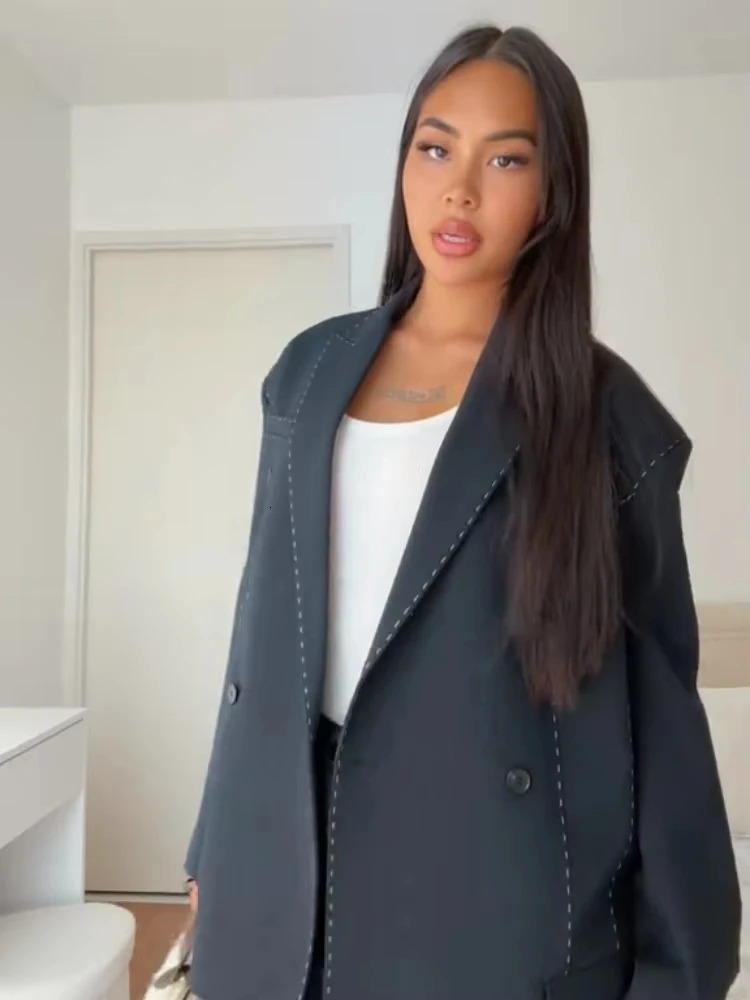 Women Casual Womens Blazer Pant Suits Loose Lapel DoubeBreasted Top Straight Pants Lady Set 2025 Autumn 2 Pieces 260114