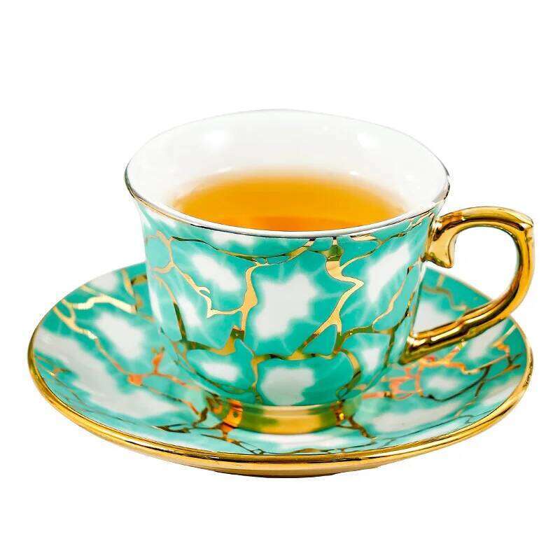 Nordic Light Luxury Ceramic Coffee Cups with Dish Creative Office Mug Gold Edged Afternoon Tea Cup Set Household Drinkware