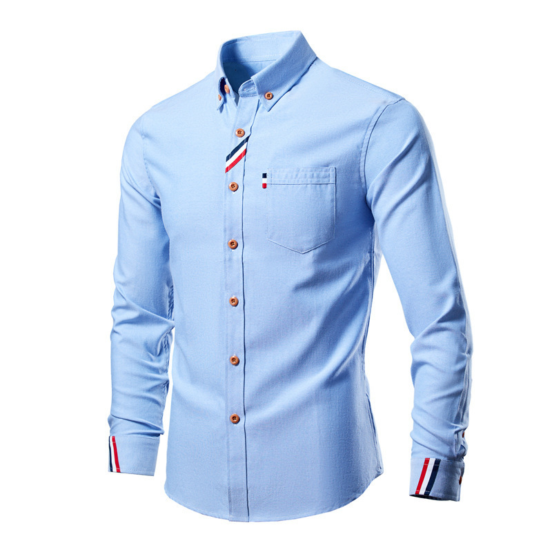 Luxury Brand Designer Clothes Trade Men's Oxford Long Sleeve Shirt Korean Style Slim Fit Youth Trendy Multi-Color Shirt