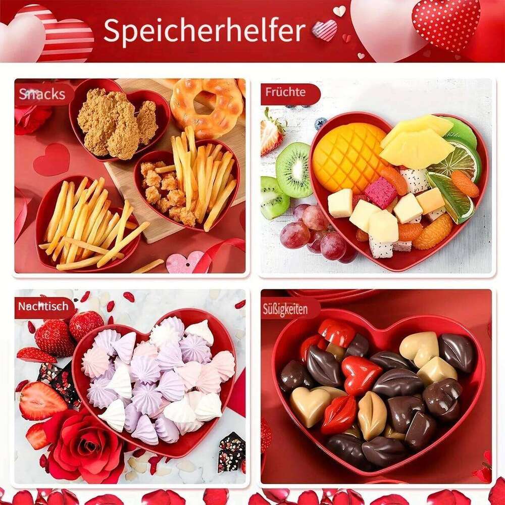 5Pcs Red Romantic Love Snack Potato Chips Fruit Dessert Cake Plate, Pasta Appetizer Plate,Festival Party Activities