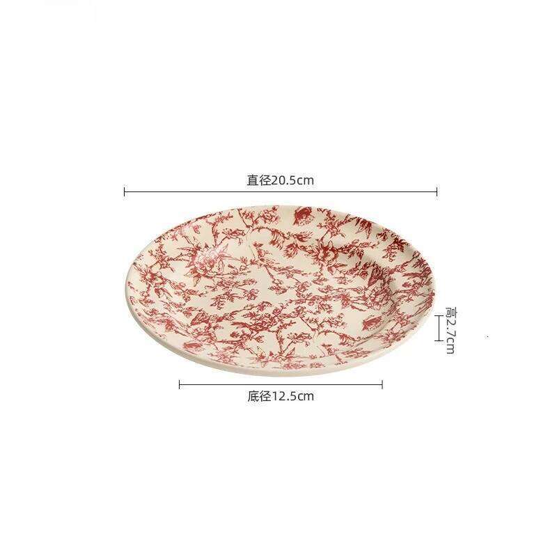 Vintage Floral Pattern Ceramic Shallow Round Dessert Steak Salad Dish Barbecue Plate Hotel Creative Tableware