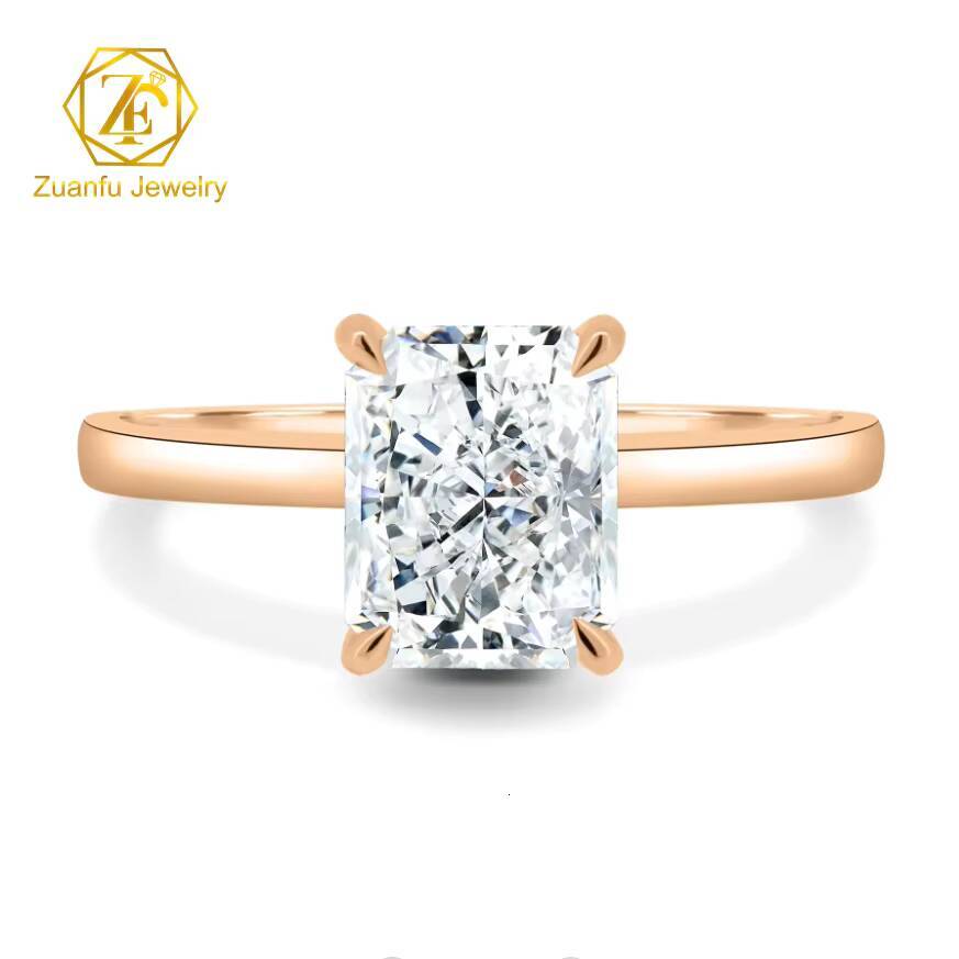 Custom Radiant Moissanite 3CT 7x9mm Ring 18k Rose Solid Gold Moissanite Diamond Mosan Ring for Women