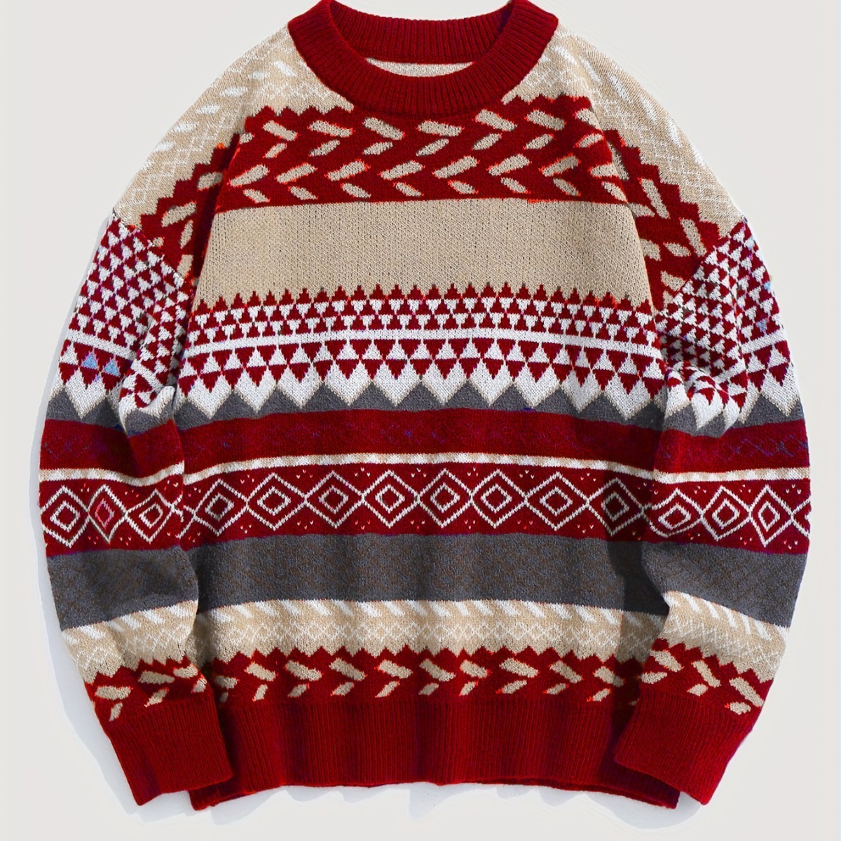 Men's Sweaters Knitted Striped Vintage Sweater Pullover Men Sweater Casual Men's Sweater O-Neck Long Sleeves Retro Striped Print Sweater Jum