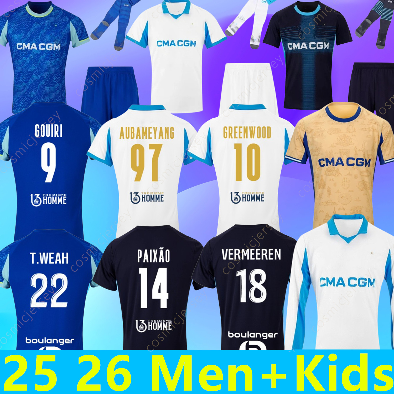 Marseilles 2025 2026 Maillot De Foot GREENWOOD 125th Anniversary Soccer Jersey PAIXAO 25 26 OM Man and KIDS Football Shirt Hommes GOUIRI AUBAMEYANG HARIT FANS Player