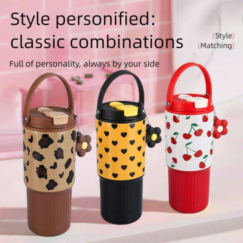 316 Stainless Steel Children's Thermos: Large Capacity Portable Handle Car Cup Outdoor Car Mounted Straw Water Cup