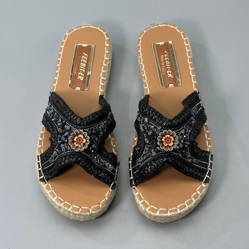 Slippers Embroidered Flowers Platform Women Fashion Floral Espadrilles Shoes Female 2025 Outdoor Flat Heel Casual Slides Woman