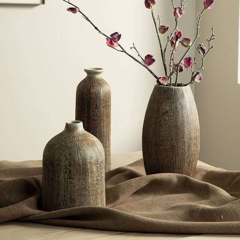 Chinese Vase Round Ceramic Pottery Flower pot Home Living Room Accessories Indoor Office Desktop Decoration Gift C260116