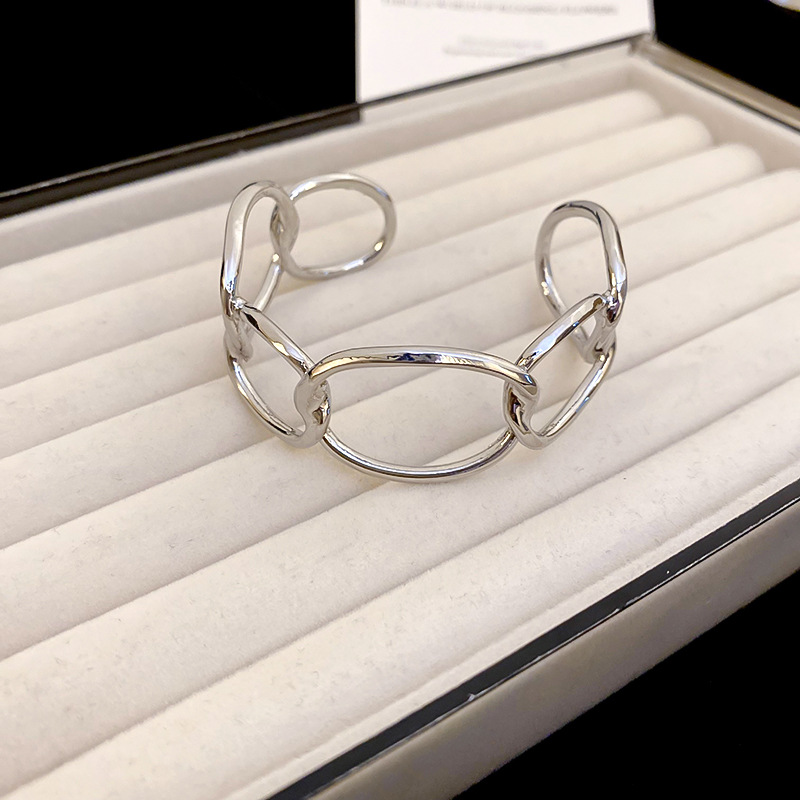 European and American Cross-Border Plain Circle Thick Chain Metal Open 2026 New Style Elegant Bracelet Daily Versatile Women's Jewelry - view 5