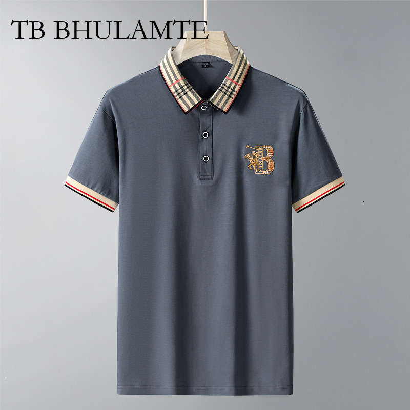 TB BHULAMTE Luxury Brand Designer Clothes Fashion Summer New High-Quality Pure Cotton T-Shirt Men's Polo Shirt Top Public Version Solid Color Emb