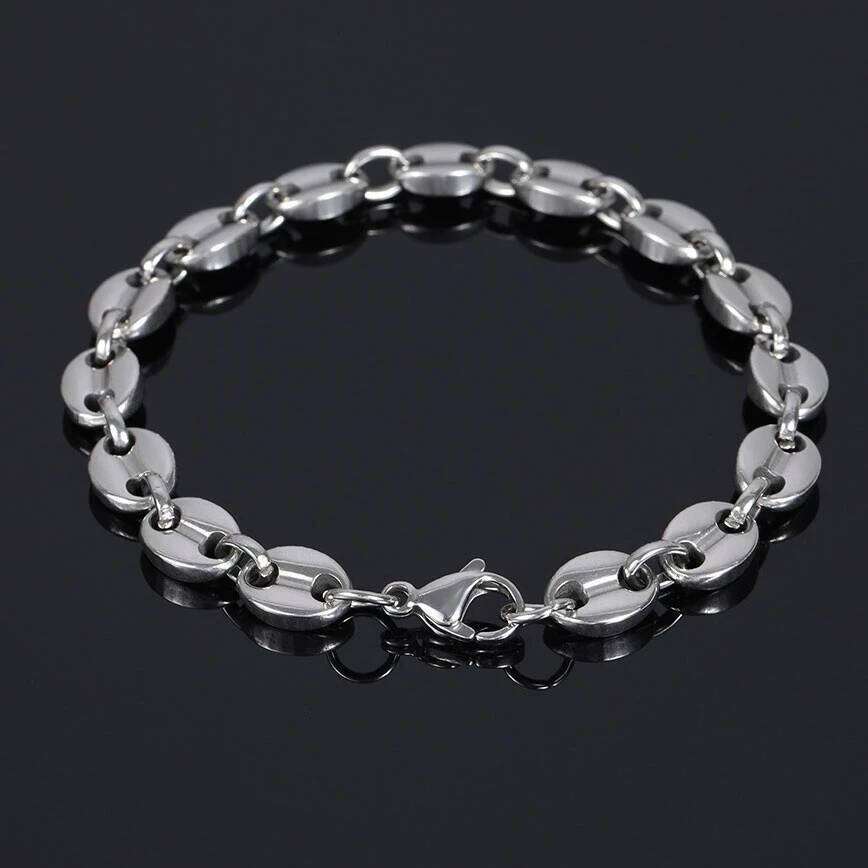Valentine's Day New Coffee Beans Pig Nose Chain Bracelet Men Stainless Steel Jewelry Polished Strong Real Gold Plated Color 26W0116