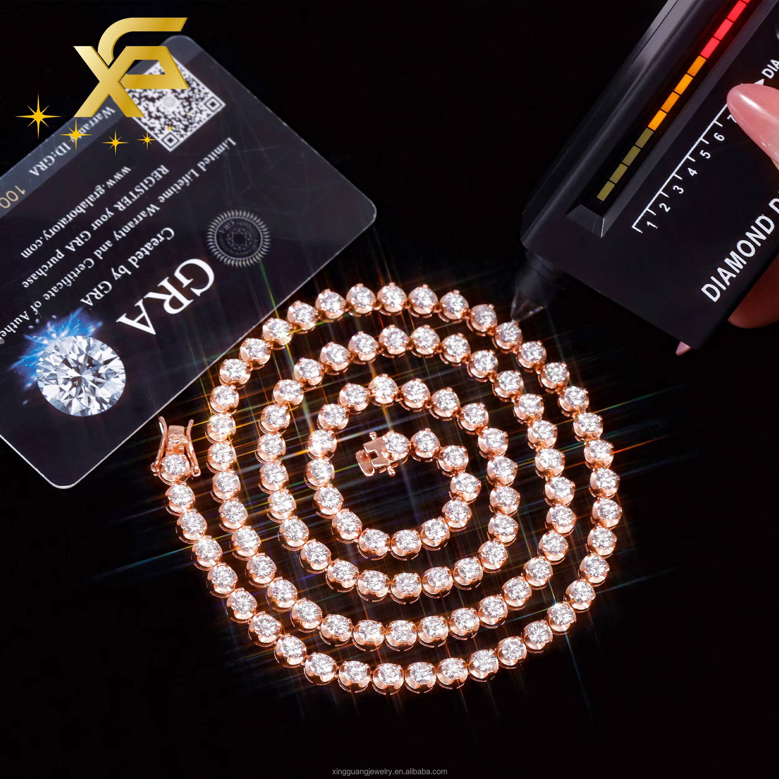 3prong 925 Silver with VVS Moissanite Diamond Necklace for Women/man Tennis Chain 18k Gold Plated Fine Diamond Jewelry