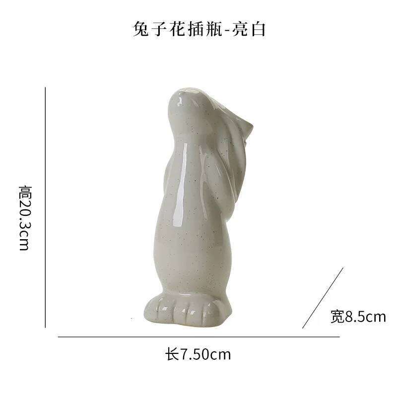 20.3cm Nordic White Ceramic Decoration Dried Vase Foyer Desktop Study Cute Rabbit Ornament Living Room Flower Planter C260116