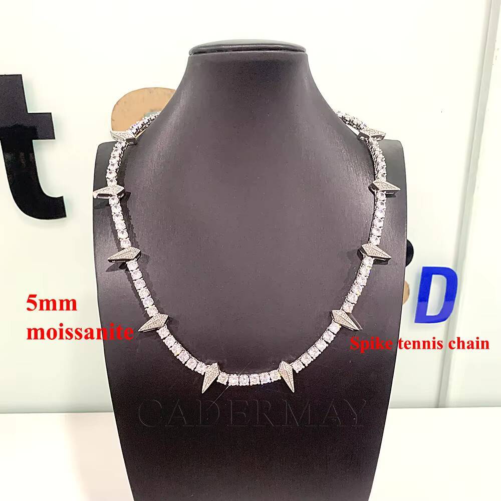 High Quality Hip Hop Jewelry 5mm Iced Out Moissanite Sterling Silver 925 Pointed Spike Pendant Tennis Choker Chain Necklace Men