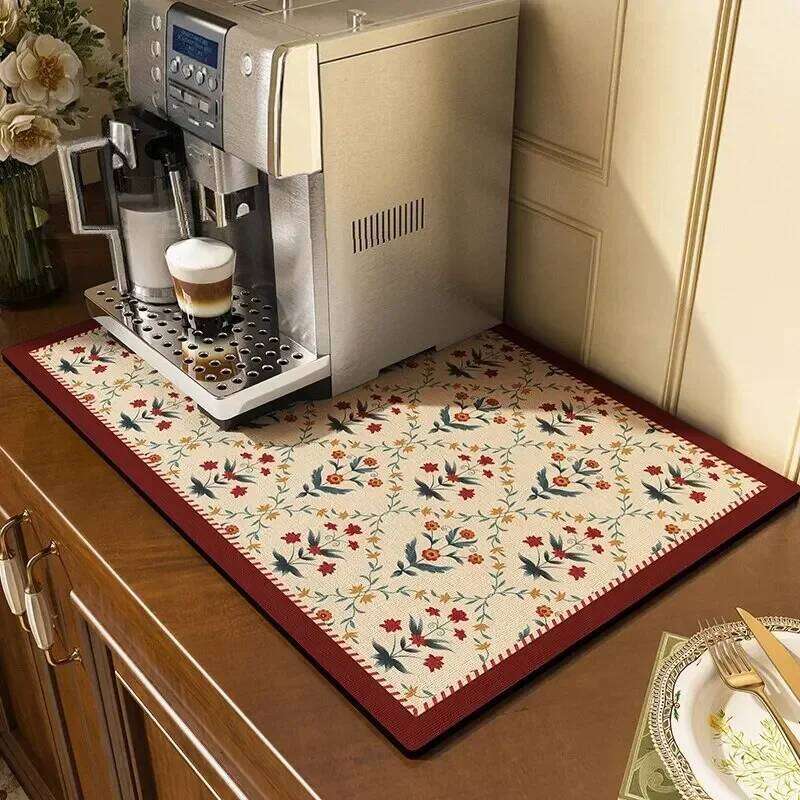 Diatomaceous Coffee Machine Kitchen Bar Absorbent Drainage Washable Thermal Insulation Scald Classical Floral Mat