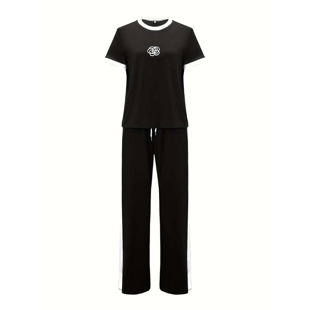 Women's Leisure Sports Suit New Two-piece Set High Waist Pants fashion Sports Sets Short sleeved sportswear, casual wear, wide leg pants