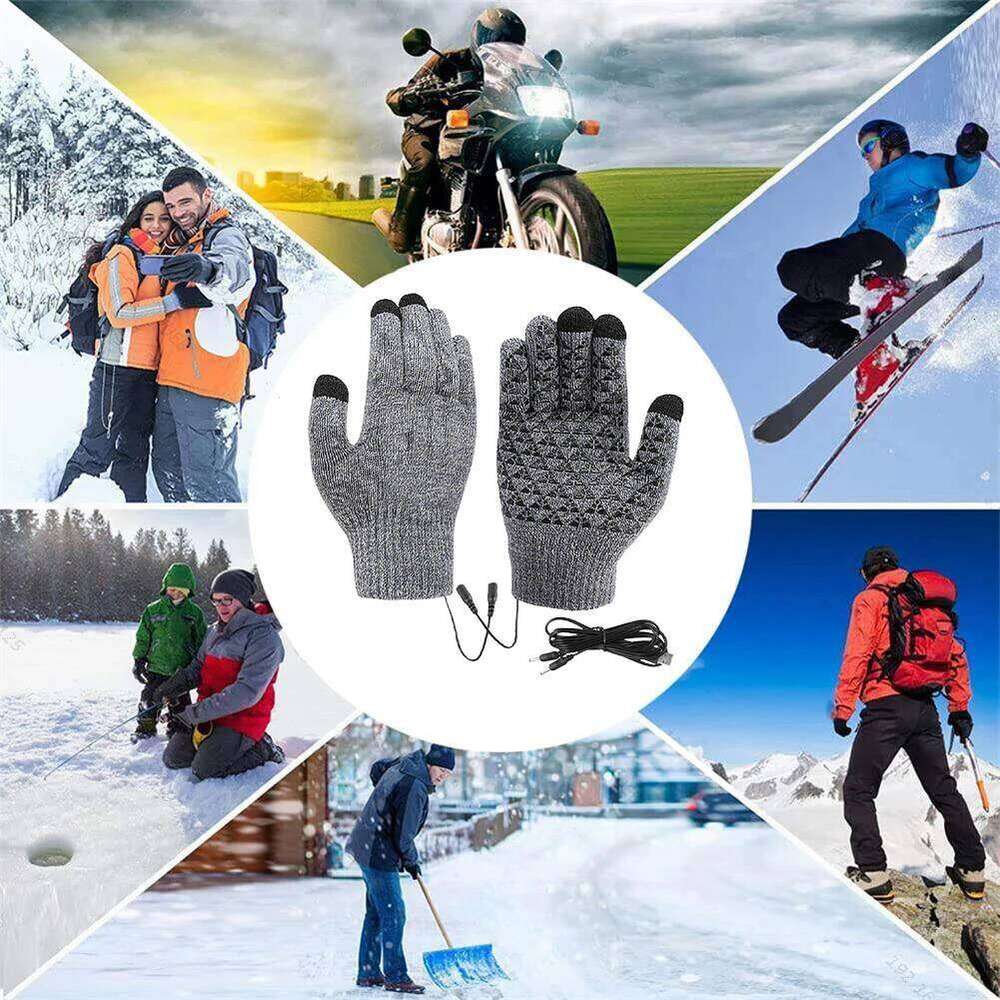 USB Electric Heated Gloves Full Finger Non-Slip Touch Screen Glove Windproof Thicken Thermal Knitting Mitts For Outdoor Cycling Y260115
