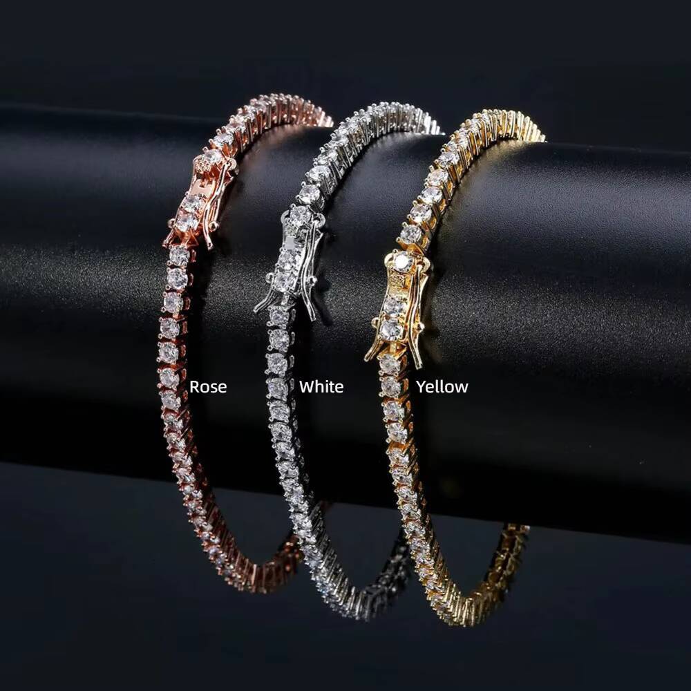 Iced Out 925 Sterling Silver Tennis Bracelet Rose White Yellow Tennis Chain 4mm Moissanite Diamond Bracelet for Man Women