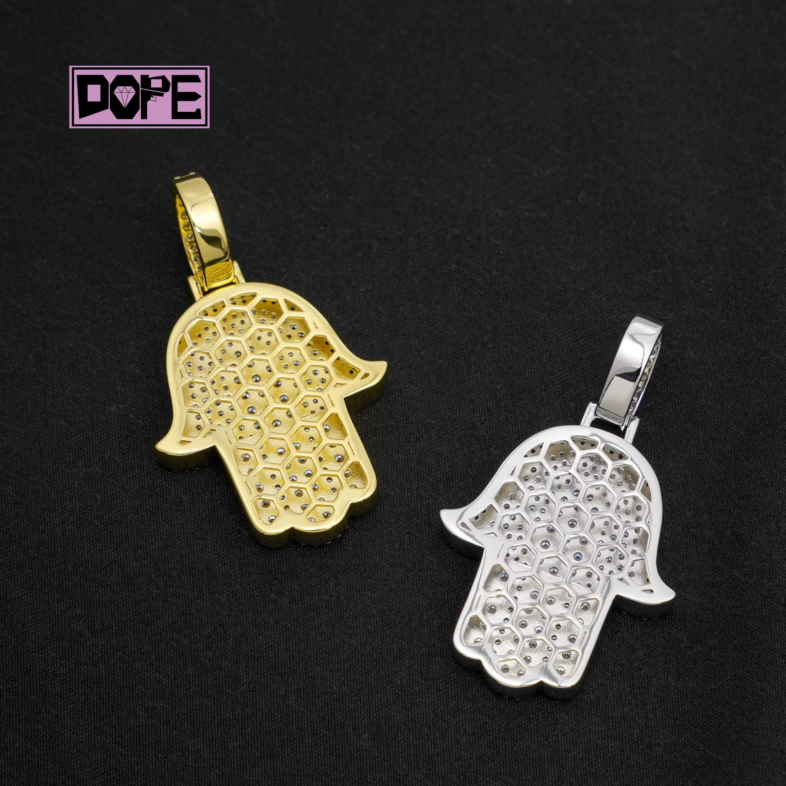 USA Warehouse Iced Out Pendant 925 Sterling Silver 18k Gold Plated Hamsa Hand Charm VVS Moissanite Pendant