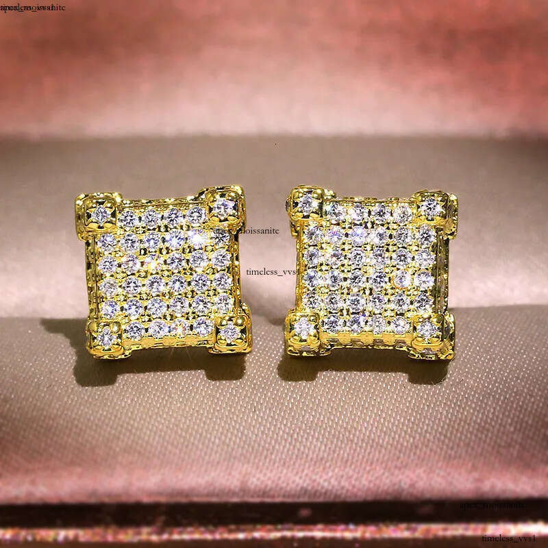 2023 Hip Hop Stud IGI Vintage Jewelry 925 Sterling Silver Gold Fill Pave White 5A Cubic Zircon CZ Diamond Top Sell Party Women Men Earring For Lover G