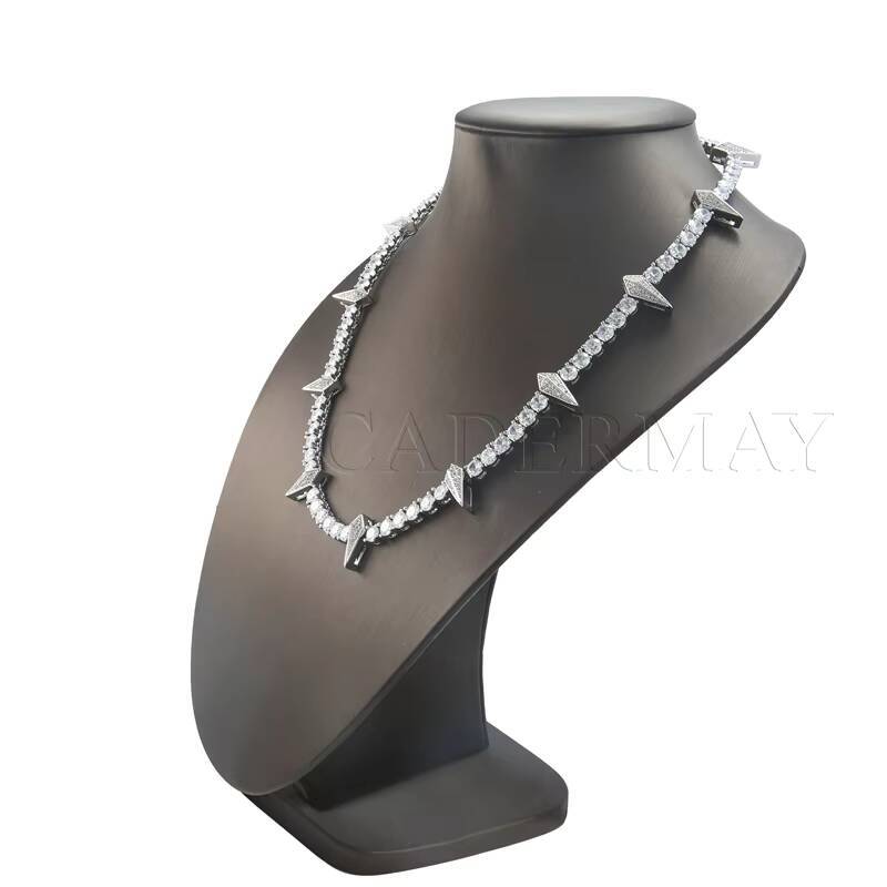 High Quality Hip Hop Jewelry 5mm Iced Out Moissanite Sterling Silver 925 Pointed Spike Pendant Tennis Choker Chain Necklace Men