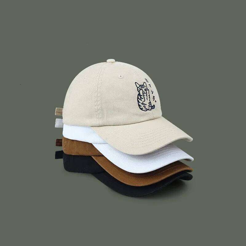 Japanese Retro Baseball Cap Women Ins Cute Cat Embroidered Soft Top Peaked Hat Spring and Summer Versatile Sunshade Men's Caps Y260115