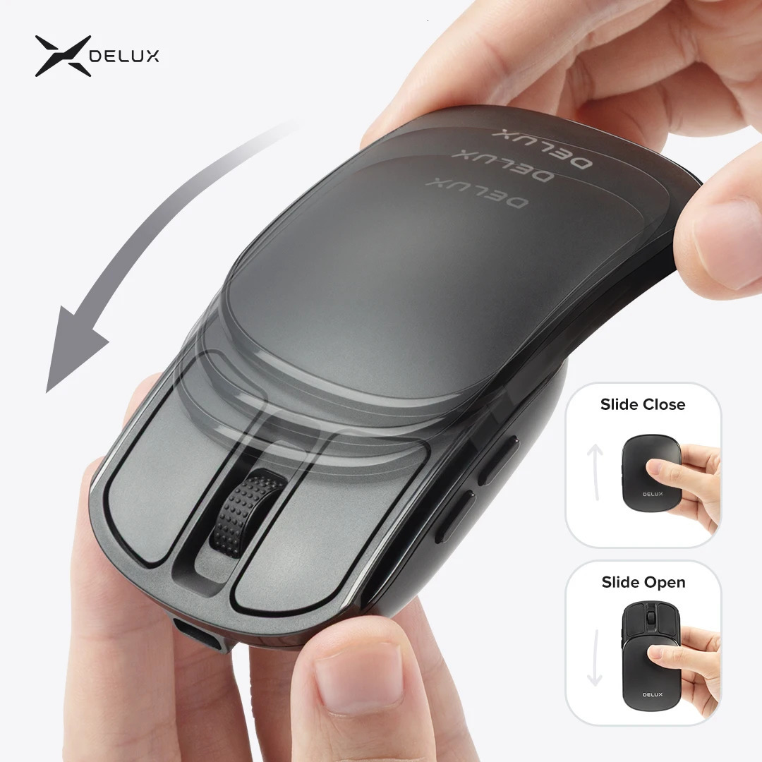 Delux Pocket Folding Mouse Wireless 24G Bluetooth52 Silent Click Portable Ultra-light 55g for Tablet Computer PC Mice 260112