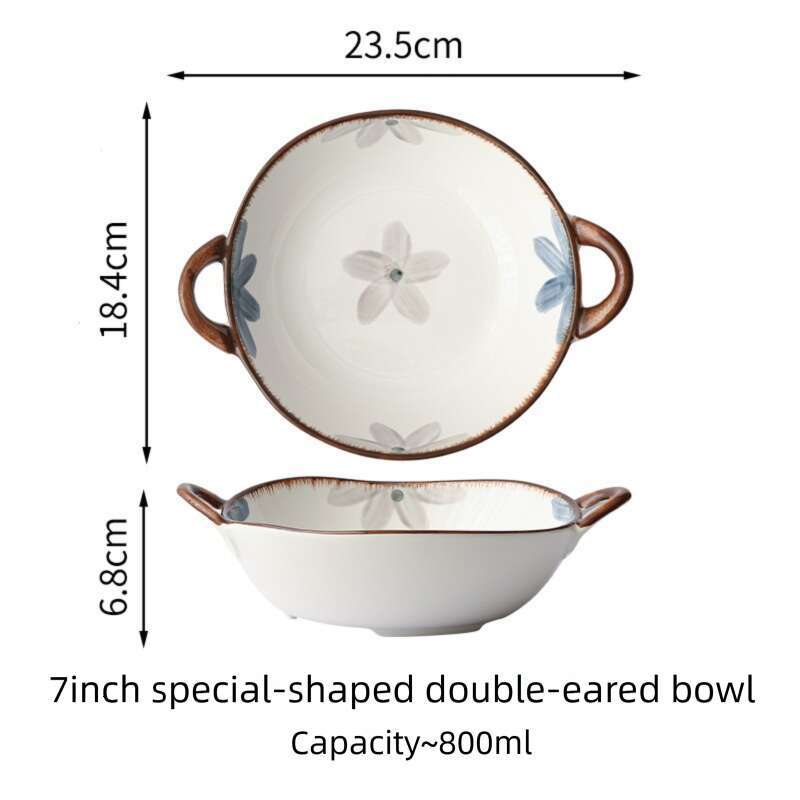 Household Noodle 1500ml Ceramic Soup With Handle Salad Pasta Fruit Bowl Kitchen Tableware Microwave Oven Bakware