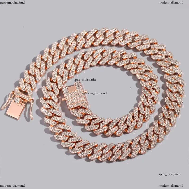 Chains 12MM Rose Gold Color Miami Cuban Link Chain Necklace Bracelet Iced Out Bling Rhinestone Choker Women Men Hip Hop Jewelry cf