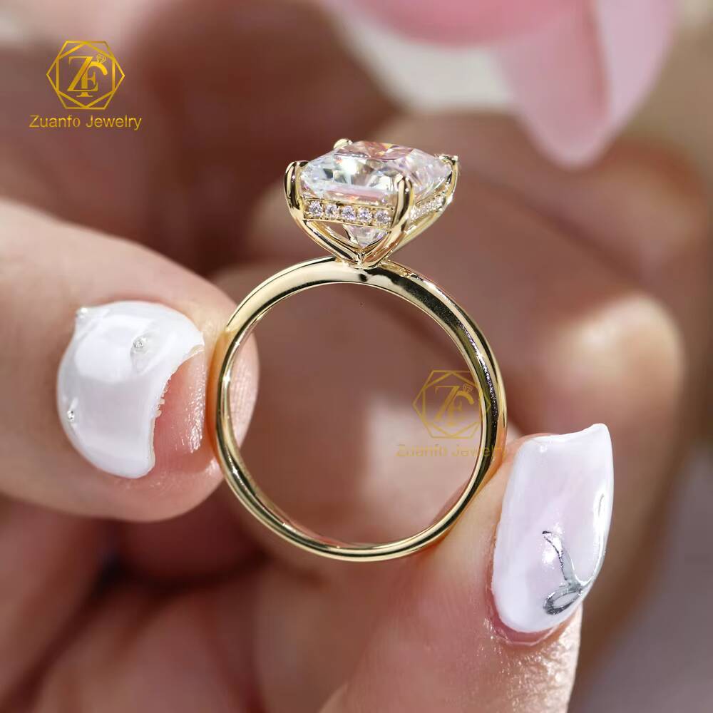Fine Jewelry Radiant Cut Moissanite Wedding Ring with Hidden Halo Au750 18K Yellow Gold Womens Ring
