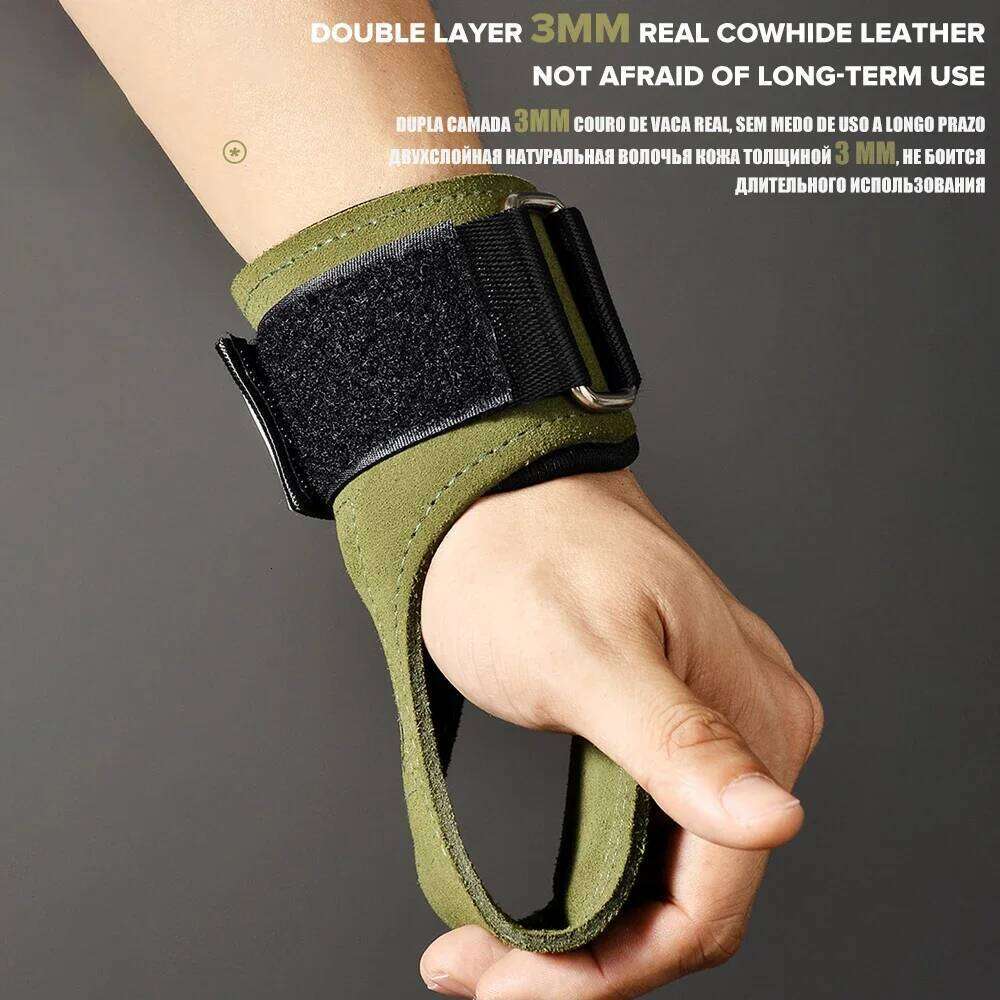 1Pair Premium Cowhide Leather Gym Fitness Gloves Lifting Straps Grips Anti-Skid Weightlifting belt For Palm Protection Deadlift Y260115