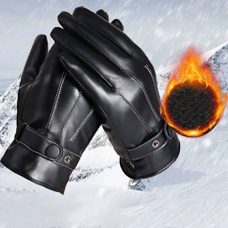 Winter Fashion Black PU Male Thin Style Driving Leather Men Gloves Non-Slip Full Fingers Palm Touchscreen Ski Mit Y260115
